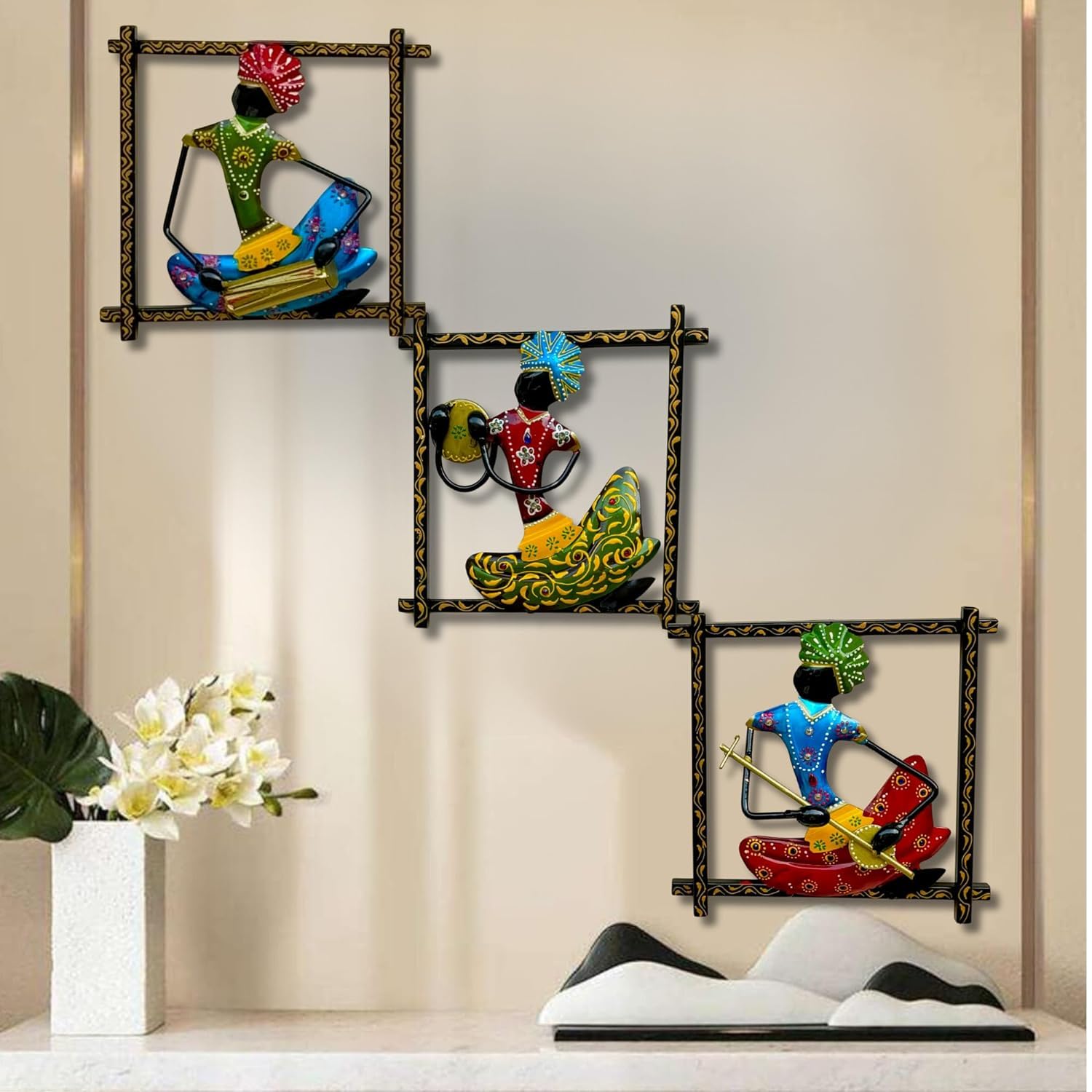 Rsn Wall Art 3 Musicians Doll Metal Frame, Wall Hanging For Living Room, Bedroom, Dining Room Wall Sculpture For Home Decoration